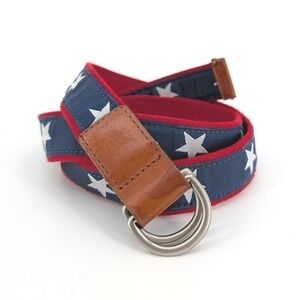 Talbots Stars & Stripes D-Ring Belt Red White Blue American Canvas Leather L